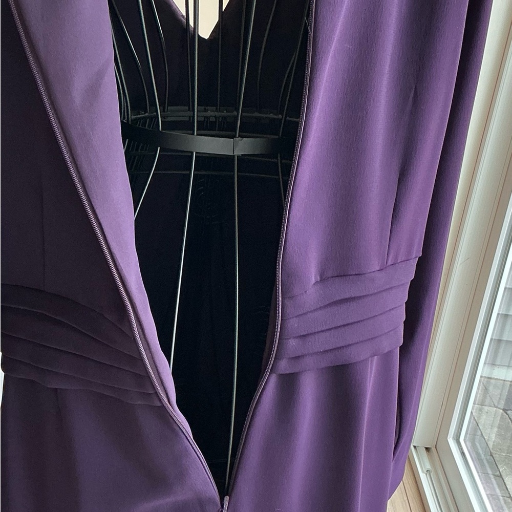 Badgley Mischka Plum Cocktail Dress with Cascade Pleating, Size 14 - Picture 4 of 8